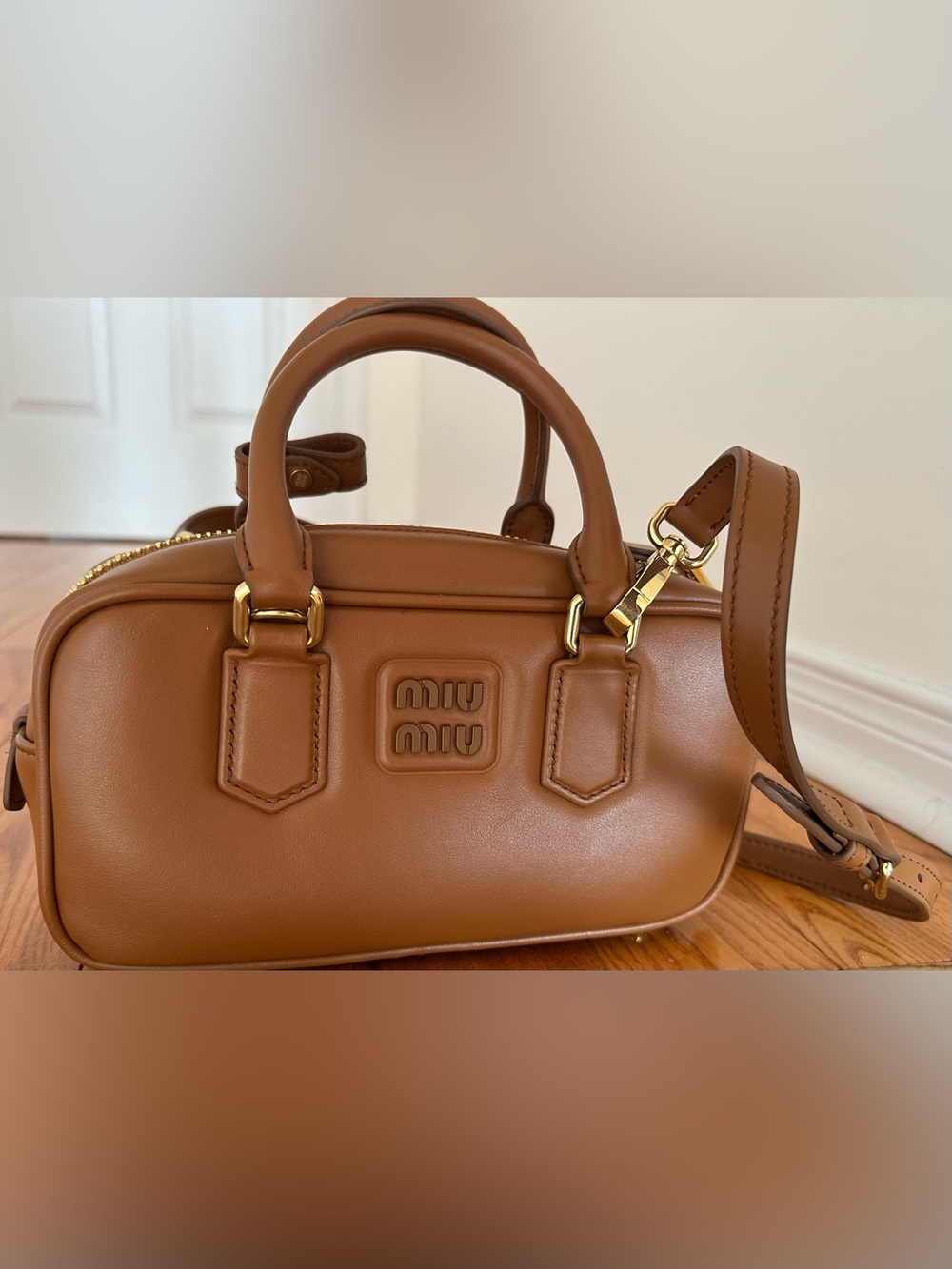 Miu Miu Cognac Leather Mini Satchel with Gold Hardware /mini arcadie bag